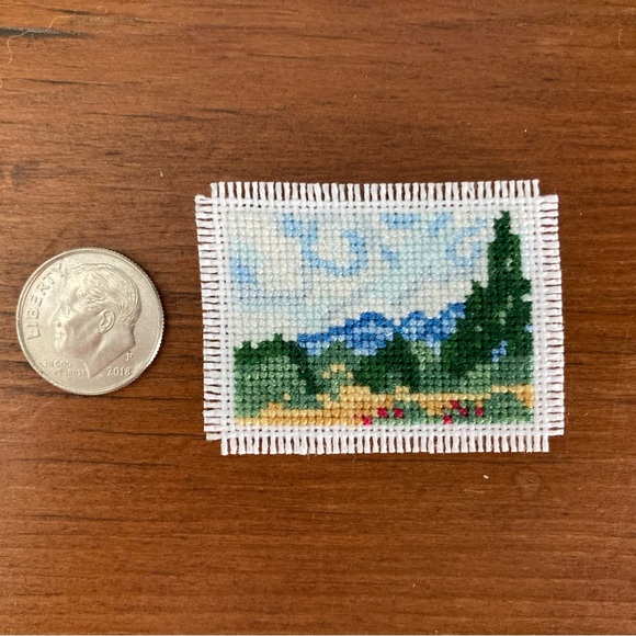 Vincent Van Gogh’s “Wheat Field with Cypresses” in Mini Cross Stitch Art - Picture 1 of 4